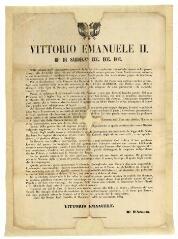 Adresse du roi Victor-Emmanuel II à ses sujets concernant l'état du royaume en guerre contre l'Autriche-Hongrie et la mise en oeuvre du "Statuto" (ou Statut albertin de 1848) (20 novembre 1849).