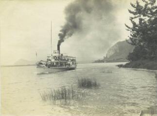 [Le bateau à vapeur "Le France" longeant la rive droite du lac à la hauteur de Menthon-Saint-Bernard] / [non identifié]. [s.n.], [1909-1923]. [1909]-[1923]