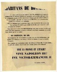 Voyage en Savoie du sénateur Laity émissaire de Napoléon III : adresse du syndic de Bonneville invitant les habitants à lui réserver bon accueil [avril 1860].