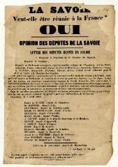 Adresse des députés de la Savoie au président de la Chambre des députés en faveur du vote "oui" au plébiscite (5 avril 1860).
