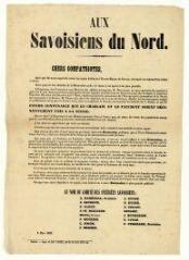 Adresse aux Savoisiens du Nord du comité des intérêts savoisiens en faveur de la réunion du Chablais et du Faucigny à la Suisse (8 mars 1860).